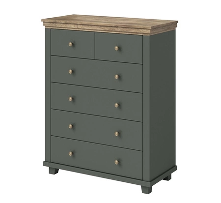 Komoda z szufladami Evora 90 cm butelkowa zieleń / dąb lefkas wysoka komoda idealna do wnętrz w stylu klasycznym i skandynawskim