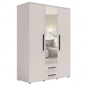 Szafa z lustrem Maxione 150 cm beżowa funkcjonalna szafa do sypialni pokoju młodzieżowego lub przedpokoju wzbogacona szufladami