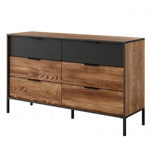 Komoda z szufladami Dover 137 cm kasztan / antracyt nowoczesny design wyrazista kolorystyka komody połączona z metalowymi dodatkami