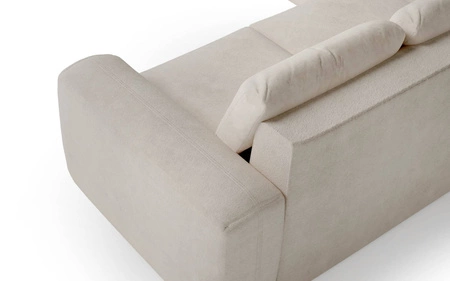 Narożnik z funkcją spania Arbon III beżowy lewostronny wyjątkowo stylowy narożnik z pojemnikiem na pościel unikalny obły kształt