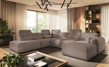 Narożnik z funkcją spania Cantare X ciemny beż prawostronny wygodny narożnik o niebanalnym designie doskonały do przestronnego salonu