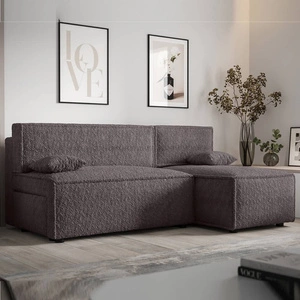 Narożnik z funkcją spania Brandon grafitowy prawostronny miękka tkanina o charakterystycznej pętelkowej powierzchni pojemnik na pościel