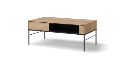 Zestaw mebli Visso dąb linearny elegancka meblościanka do salonu w stylu minimalistycznym przeszklone fronty wybranych brył