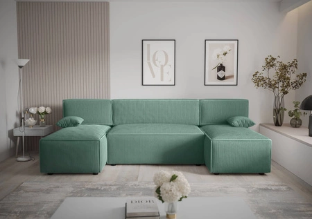 Narożnik z funkcją spania Brandon U patynowy pojemnik na pościel trójwymiarowa tkanina o wyrazistych prążkach