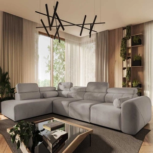 Narożnik z funkcją spania Cantare XI szary popiel lewostronny funkcjonalny i komfortowy narożnik o nowoczesnym designie pluszowa tkanina