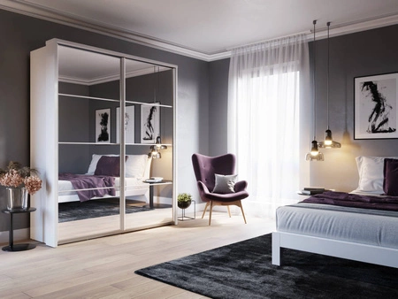 Szafa przesuwna z lustrem Arti 180 cm biała uniwersalny styl szafy pozwala na dużą swobodę w aranżacji ergonomiczny układ