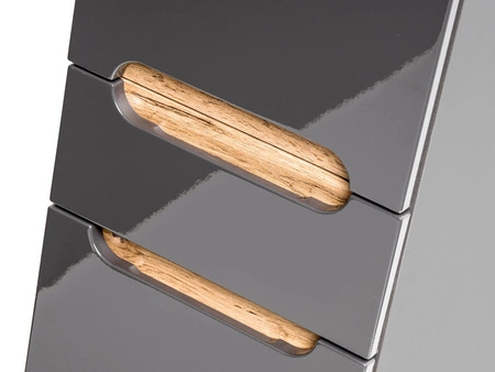 Zestaw mebli łazienkowych Bali szary połysk / dąb wotan nowoczesne szafki do łazienki stylowe frezowane uchwyty stabilna podstawa