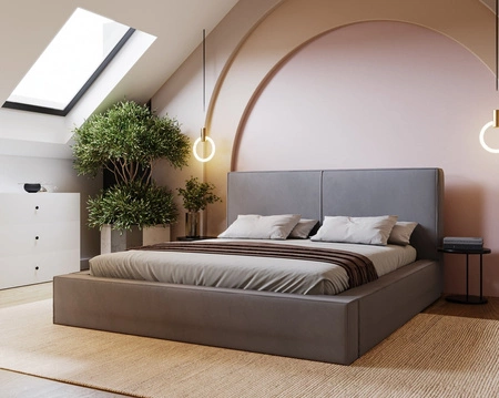 Łóżko tapicerowane Belli 140x200 szare stylowe łóżko z pojemnikiem na pościel wygodny zagłówek zachwyca eleganckim designem
