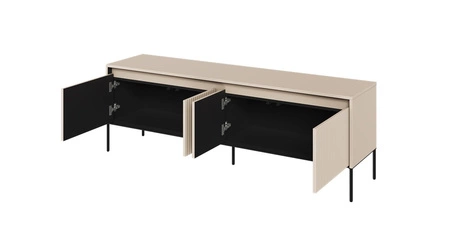 Zestaw mebli Trend beżowy nowoczesny design meble z klimatycznym oświetleniem w postaci paska led pod górnym blatem ryflowane fronty