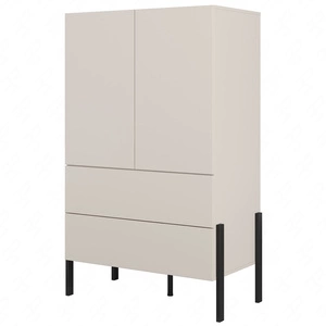 Komoda wysoka Jukon S 90 cm gustowna forma mebla w nowoczesnym stylu system otwierania push to open metalowe czarne nogi pojemne szuflady