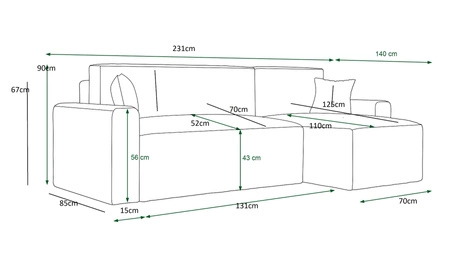 Narożnik z funkcją spania Brandon Bis niebieski prawostronny trójwymiarowa tkanina o wyrazistych prążkach pojemnik na pościel