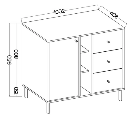 Komoda z szufladami Kioto II 100 cm beżowa nowoczesny design praktyczne półki złote uchwyty stabilna metalowa podstawa