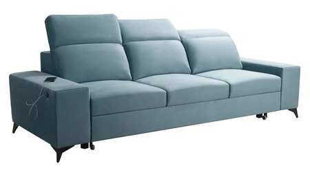 Sofa z funkcją spania Kelly zielona stylowa sofa do salonu o prostym designie regulowane zagłówki welurowa tkanina