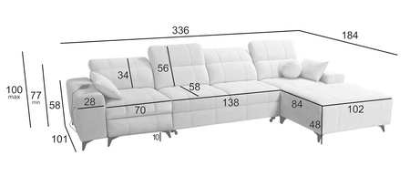 Narożnik z funkcją spania Penejos XII Lux zielony prawostronny stylowy narożnik rozkładany z komfortowym wysuwanym podnóżkiem
