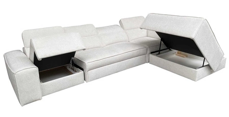 Narożnik z funkcją spania Viano XI zielony prawostronny modny i stylowy narożnik z regulowanymi zagłówkami ozdobne poduszki