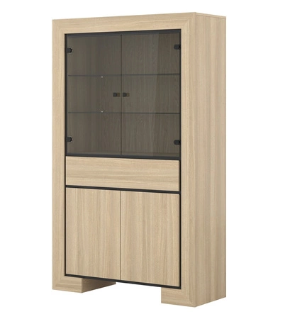 Witryna Cuba 113 cm dąb samdal stylowa witryna z szufladą do salonu elementy z bezpiecznego szkła stylowe frezowane uchwyty