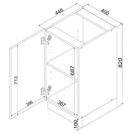 Szafka kuchenna stojąca z półką Clara D40 pojemna i funkcjonalna szafka odporna na działanie wilgoci i uszkodzenia metalowy uchwyt