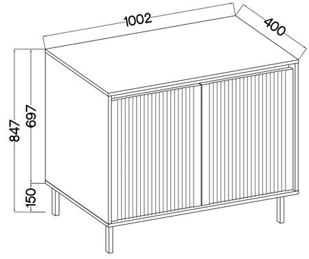 Komoda Osaka 100 cm beżowa / czarny minimalistyczny design doskonała propozycja komody do salonu i sypialni gustowny ryflowany front