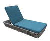 Leżak ogrodowy Corda szary funkcjonalny mebel przeplatany niebanalny design łóżko ogrodowe z regulowanym zagłówkiem turkusowy materac