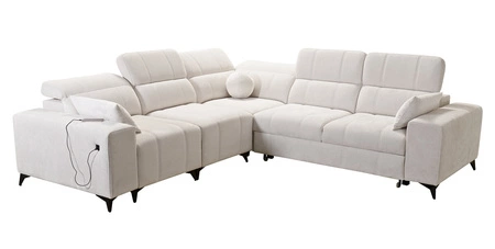 Narożnik z funkcją spania Penejos III jasny szary lewostronny wygodny i komfortowy narożnik do salonu dwa pojemniki na pościel