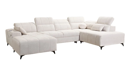 Narożnik z funkcją spania Penejos VI beżowy lewostronny stylowy narożnik rozkładany z dwoma pojemnikami na pościel trwała tkanina