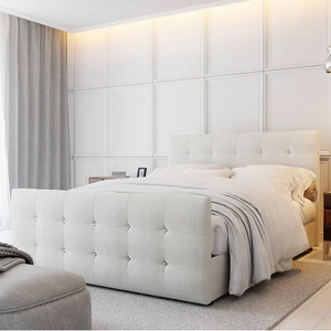 Łóżko kontynentalne Kansas 180x200 beżowe w skandynawskim nowoczesnym stylu z pikowaniem wykończonym kryształkami