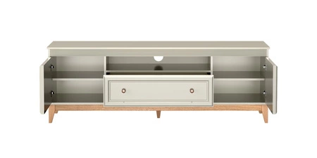 Zestaw mebli Windsor beżowy / dąb elegancka meblościanka o naturalnej kolorystyce stabilna drewniana podstawa uchwyty w kolorze miedzi