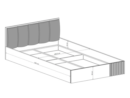 Łóżko Cali 180x200 cm dąb artisan / czarny z pojemnikiem to idealne łóżko do sypialni tapicerowany zagłówek ozdobne lamele na łóżku