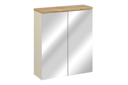 Szafka łazienkowa wisząca z lustrem Bali 60 cm beżowy / dąb wotan elegancka szafka doskonale zagospodarowuje przestrzeń nad umywalką