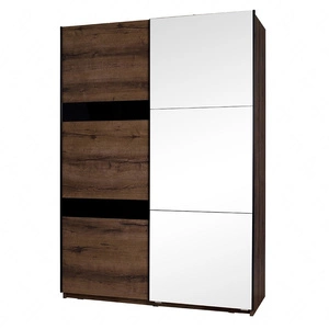 Szafa przesuwna z lustrem Denver 150 cm dąb monastery / czarny połysk nowoczesna szafa idealnie wpisująca się w każdy styl aranżacyjny