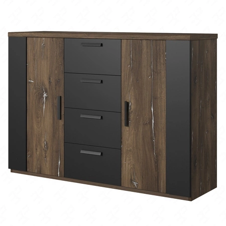 Komoda z szufladami Sigma 132 cm dąb flagstaff / czarny z srebrną wstawką nowoczesny design doskonała propozycja komody do salonu i sypialni