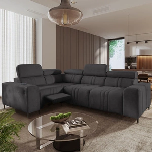Narożnik z funkcją spania Castel II Lux grafitowy lewostronny wygodny narożnik do salonu z komfortowym wysuwanym podnóżkiem