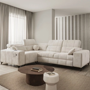 Narożnik z funkcją spania Penejos II kremowy lewostronny komfort podczas codziennego wypoczynku narożnik z pojemnikiem na pościel