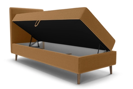 Łóżko kontynentalne Totti 90x200 miodowe stylowe łóżko z pojemnikiem na pościel trójwymiarowa tkanina o wyrazistych prążkach