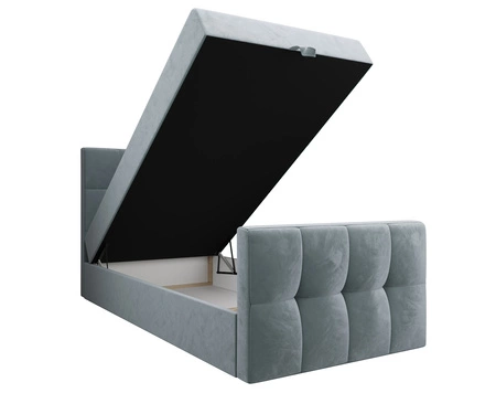 Łóżko kontynentalne Manhattan 100x200 turkusowe w nowoczesnym skandynawskim stylu z tapicerowanym zagłówkiem i zanóżkiem łóżko z pojemnikiem