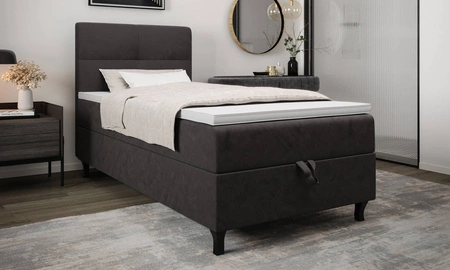 Łóżko kontynentalne Melba 120x200 szare w nowoczesnym skandynawskim stylu z tapicerowanym zagłówkiem łóżko z pojemnikiem