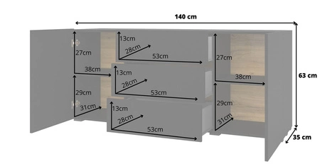Komoda z szufladami Ava 140 cm czarna z możliwością powieszenia idealna komoda do każdego wnętrza