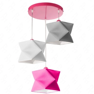 Lampa wisząca potrójna Quasar designerska lampa sufitowa do pokoju dziecięcego lub niemowlęcego z kolorowymi abażurami i różową rozetą sufitową