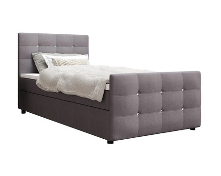 Łóżko kontynentalne Kansas 100x200 szare w nowoczesnym skandynawskim stylu z tapicerowanym zagłówkiem oraz zanóżkiem