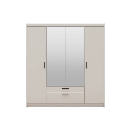 Szafa z lustrem Rene 176 cm beż piaskowy stylowy design czarne uchwyty idealna szafa do sypialni pojemne szuflady