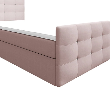 Łóżko kontynentalne Kansas 90x200 pudrowy róż w nowoczesnym skandynawskim stylu z tapicerowanym zagłówkiem oraz zanóżkiem