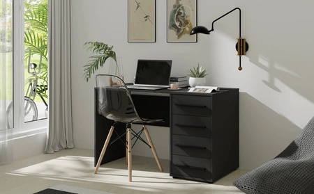 Biurko Maxione 120 cm czarne nowoczesne biurko szufladami uniwersalny design idealne wpasuje się do pokoju nastolatka lub gabinetu