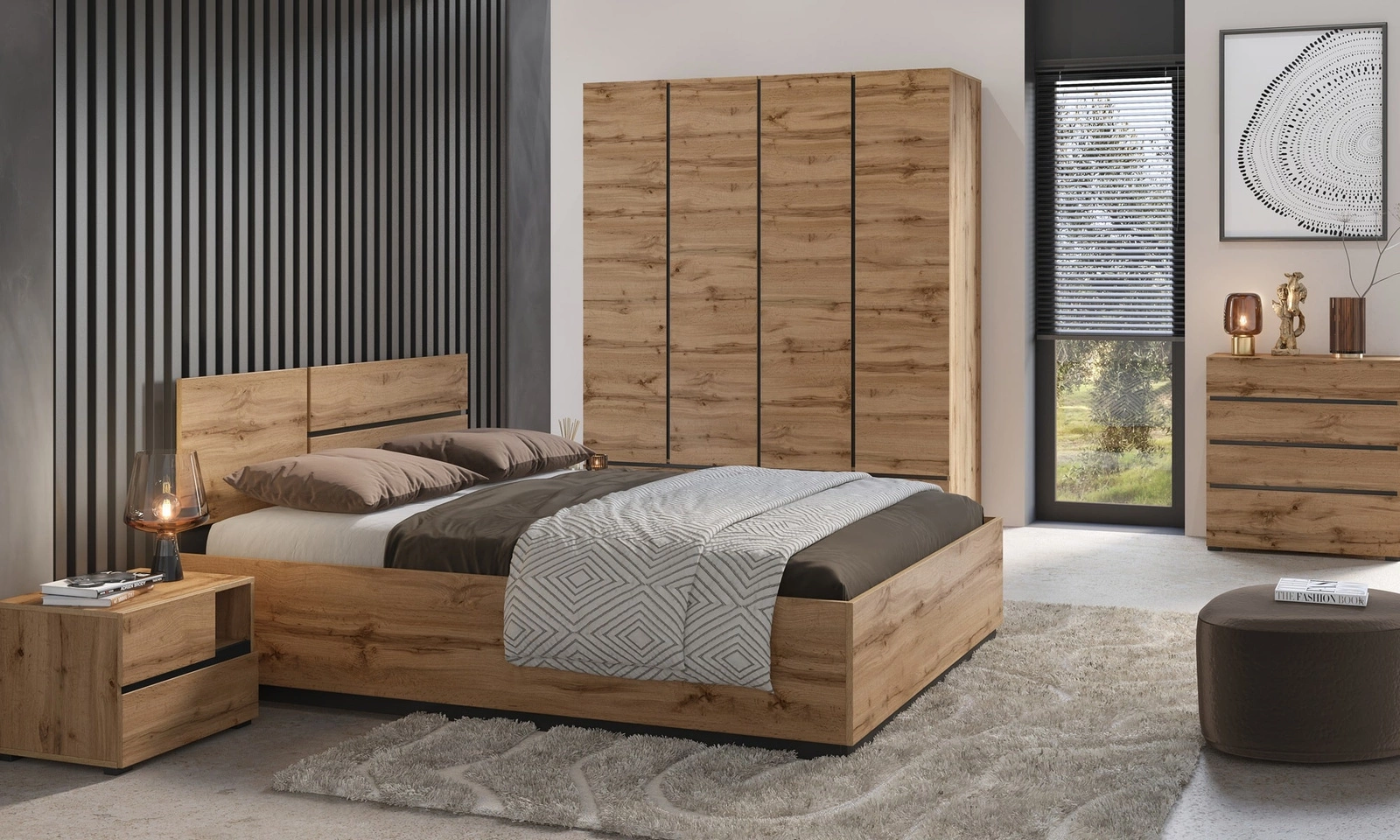 Komoda z szufladami Cross 80 cm dąb wotan 24N6MY28