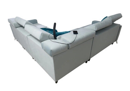 Narożnik z funkcją spania Rava IV lawendowy róż prawostronny velvet komfort podczas codziennego wypoczynku pojemnik na pościel