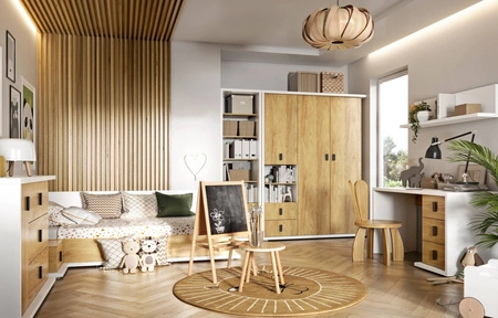 Półka Simi 120 cm biały / hikora naturalna nowoczesna i praktyczna półka ścienna do salonu pokoju młodzieżowego lub biura