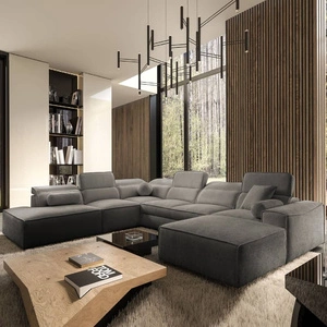 Narożnik z funkcją spania Viano X szary prawostronny designerski narożnik do salonu w nowoczesnym stylu regulowane zagłówki