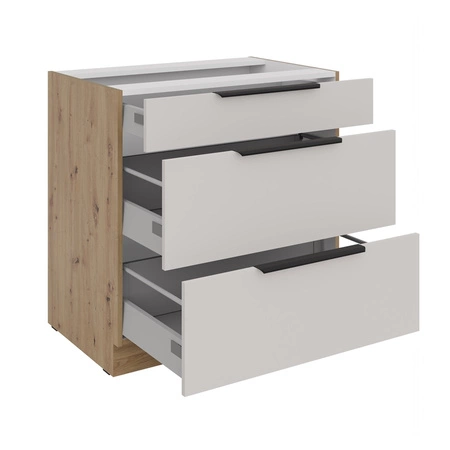 Szafka kuchenna stojąca z szufladami Soela 80 D 3S BB metalowe uchwyty krawędziowe szafka odporna na działanie wilgoci i uszkodzenia