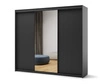Szafa przesuwna z lustrem Trend 250 cm czarna wyjątkowy design pojemna szafa do sypialni z oświetleniem LED stylowe ryflowane fronty