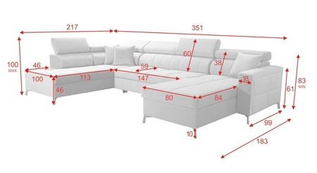 Narożnik z funkcją spania Nausa VI bordowy prawostronny stylowy narożnik do salonu o komfortowym wykończeniu miękka tkanina typu velvet