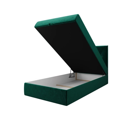 Łóżko kontynentalne Arvada 120x200 butelkowa zieleń w nowoczesnym skandynawskim stylu z tapicerowanym zagłówkiem łóżko z pojemnikiem